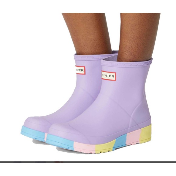 Hunter Play Short Womens Size 8 Rubber Rain Boots Stripe Sole Lavendar Mist New - Picture 6 of 6